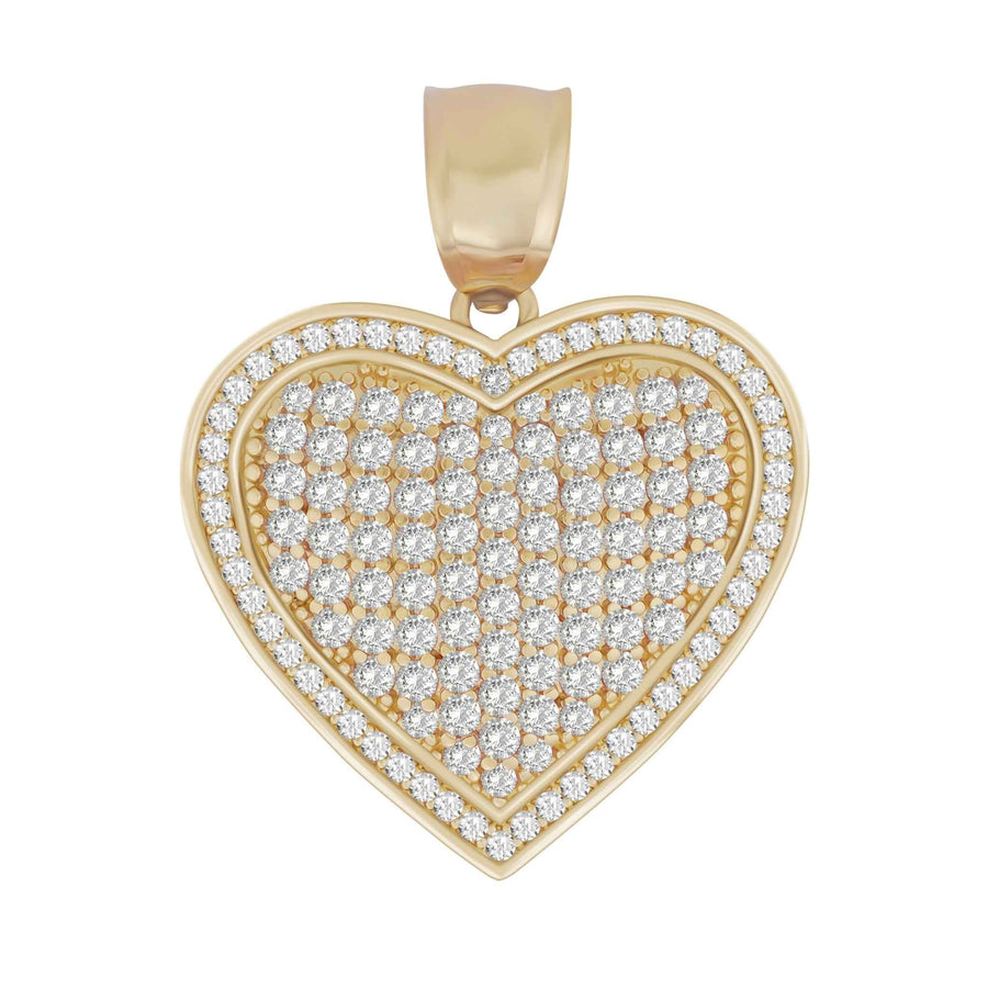 A 10k yellow gold heart-shaped pendant paved with white cubic zirconia stones.