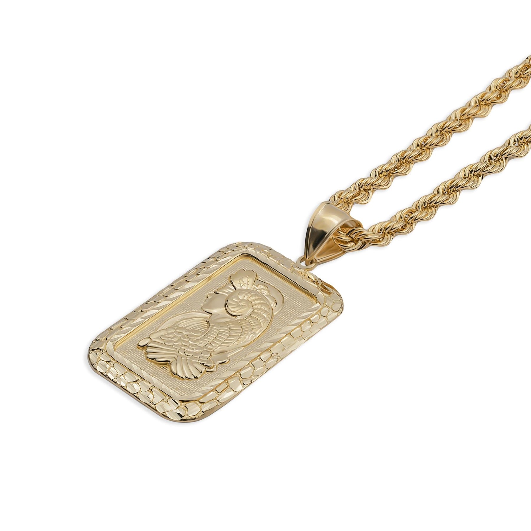 Product photo showcasing the 10k Gold Luxe Pamp Suisse Lady Fortuna Pendant paired with a chain.
