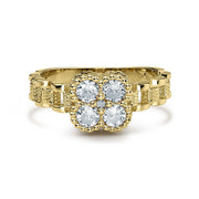 Gold Rolex-style band ring featuring a square-shaped white gemstone cluster.