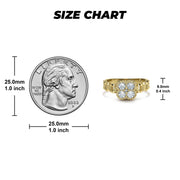 Size chart comparing a US quarter to the 10k gold luxe rollie band ring.