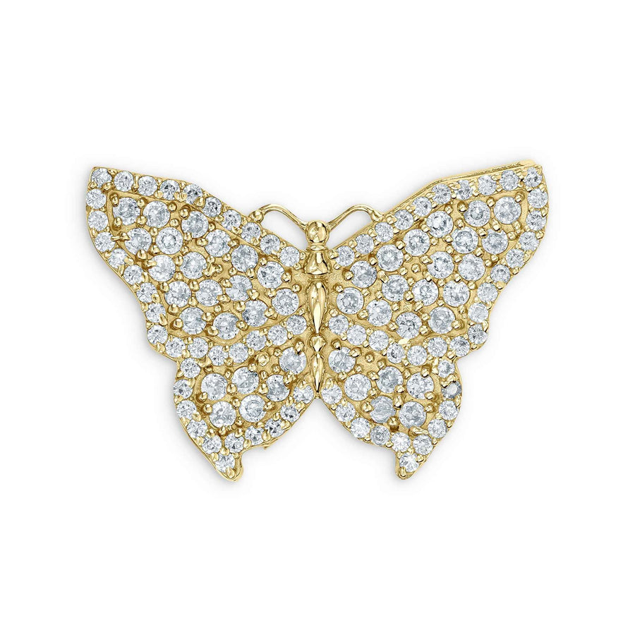 Yellow gold butterfly pendant completely pavé-set with sparkling clear cubic zirconia stones.