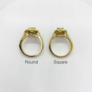 Two 10k gold rings labeled Round and Square on a white background