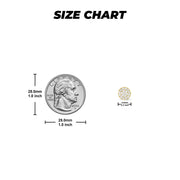 Size guide for round cubic zirconia earrings showing 8.0mm size compared to a coin.
