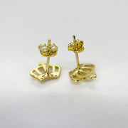 Rear view of 10k gold crown stud earrings highlighting the intricate crown outline and push-back closures.