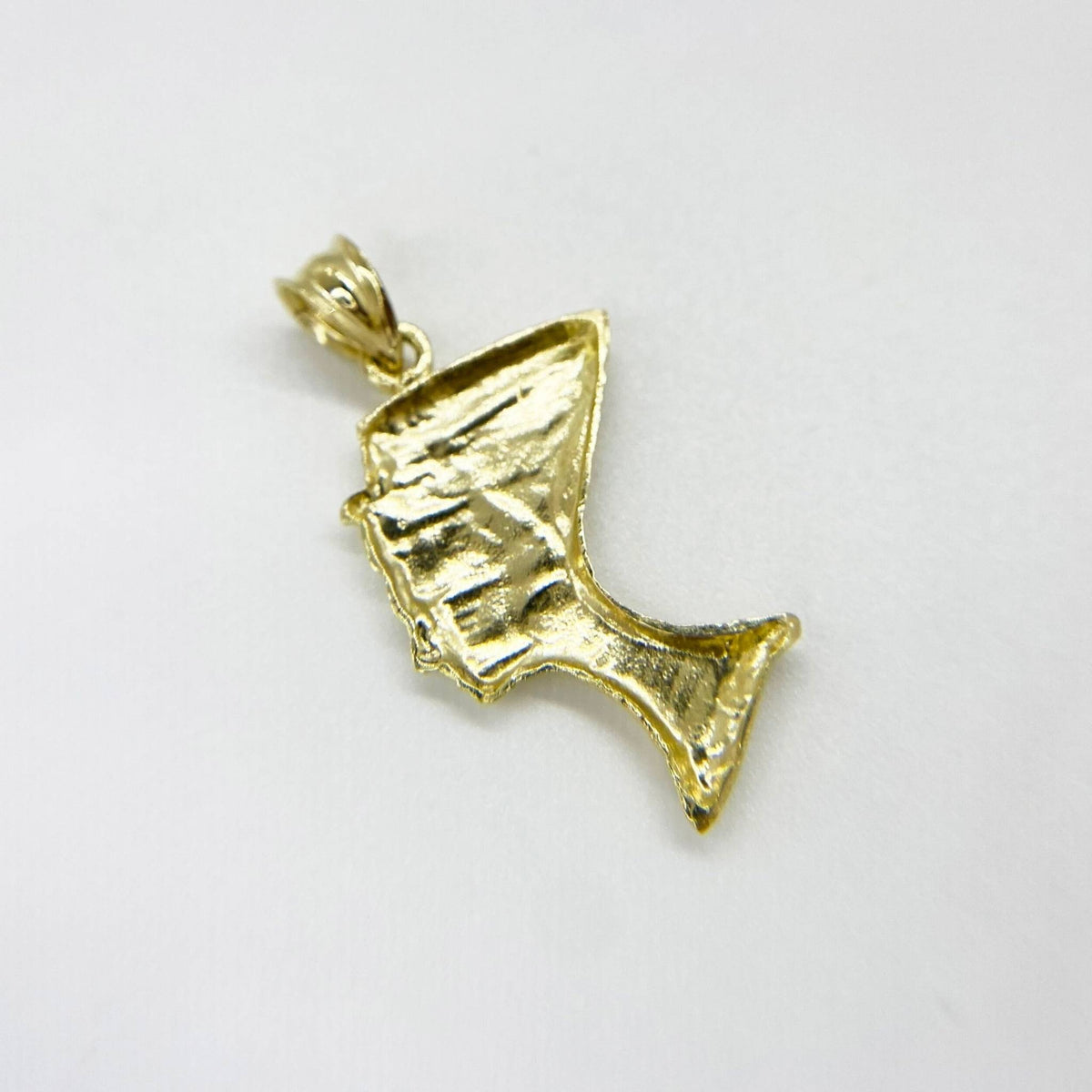 Back view of a 10k solid gold Queen Nefertiti profile pendant charm.