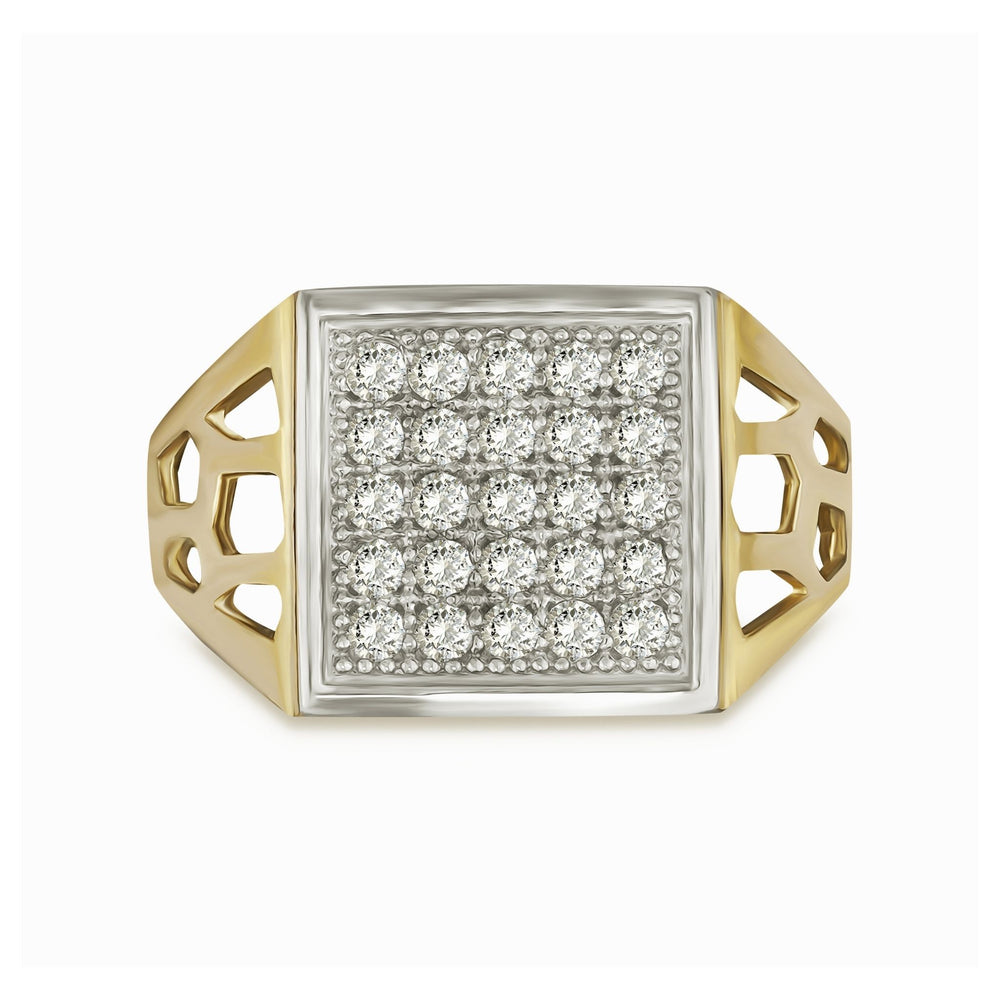 10k gold Nate square signet ring with rows of white cubic zirconia, front view.