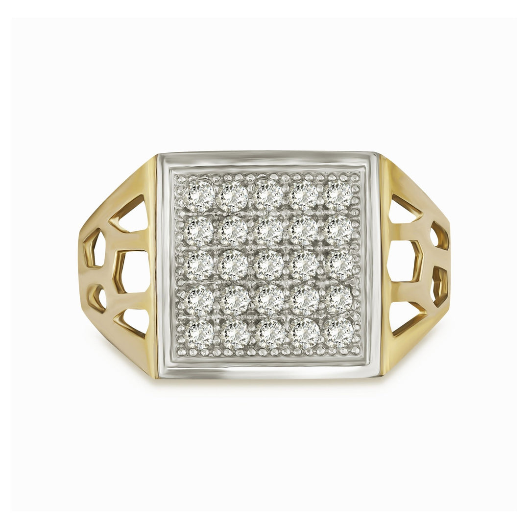 10k gold Nate square signet ring with rows of white cubic zirconia, front view.