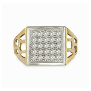 10k gold Nate square signet ring with rows of white cubic zirconia, front view.
