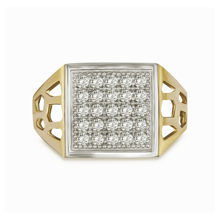 10k gold Nate square signet ring with rows of white cubic zirconia, front view.