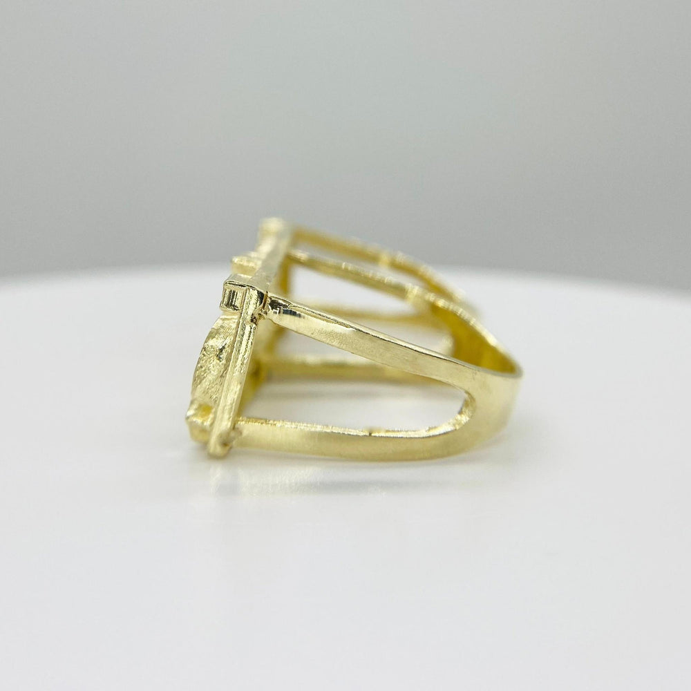10k Gold nugget two finger ring side view on a white background