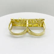 10k Gold nugget two finger ring with intricate design back view on a white background