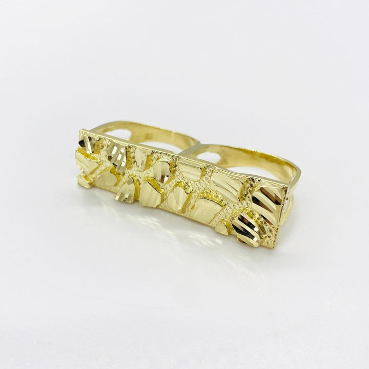 10k Gold Nugget Classic Two Finger Ring front view on a white background