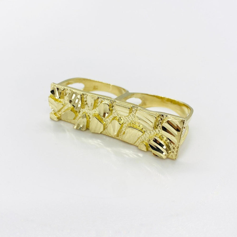 10k Gold Nugget Classic Two Finger Ring front view on a white background
