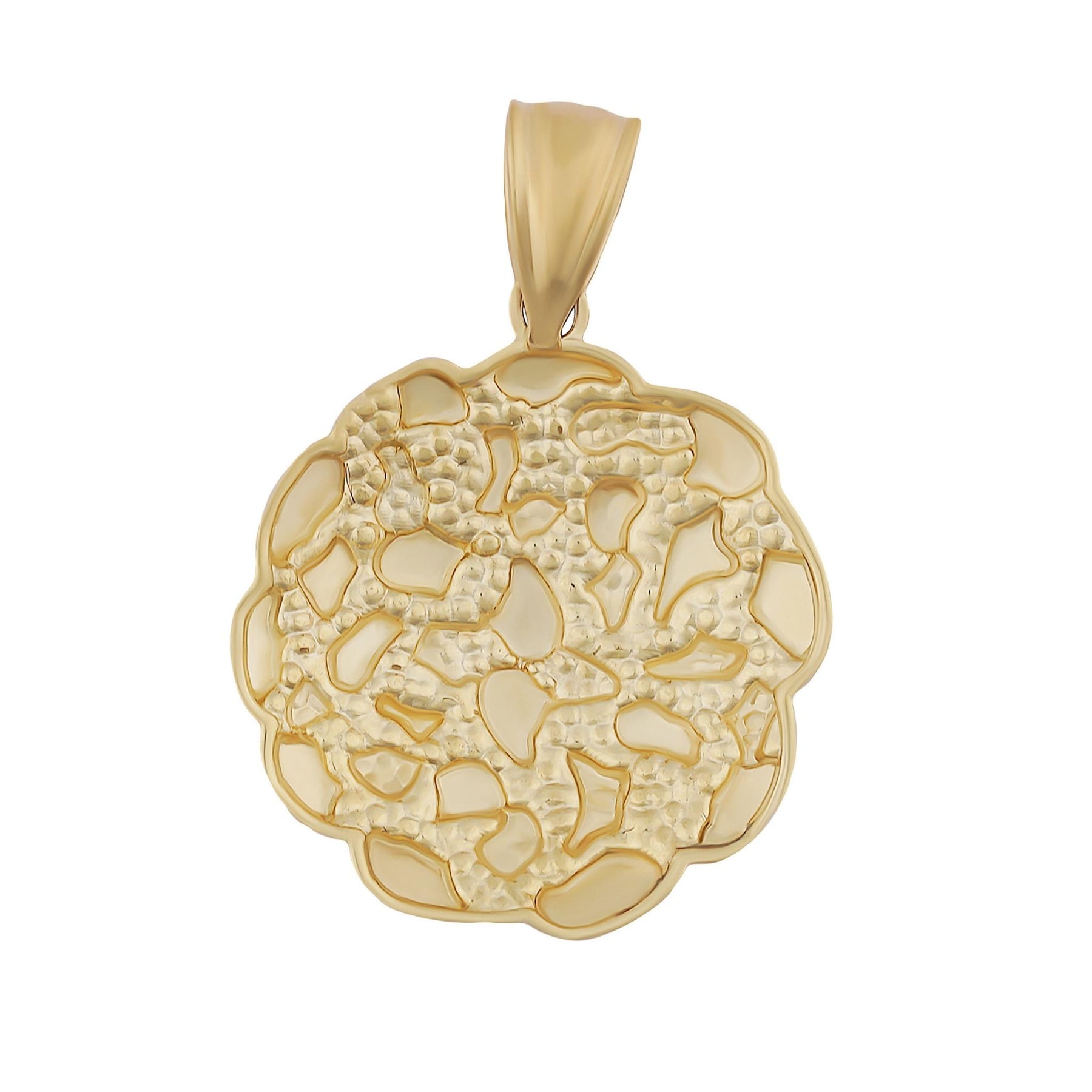 Back view of the 10k yellow gold nugget pendant showing a smooth, polished finish.