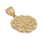 Angled view of the 10k yellow gold nugget pendant highlighting its textured surface.