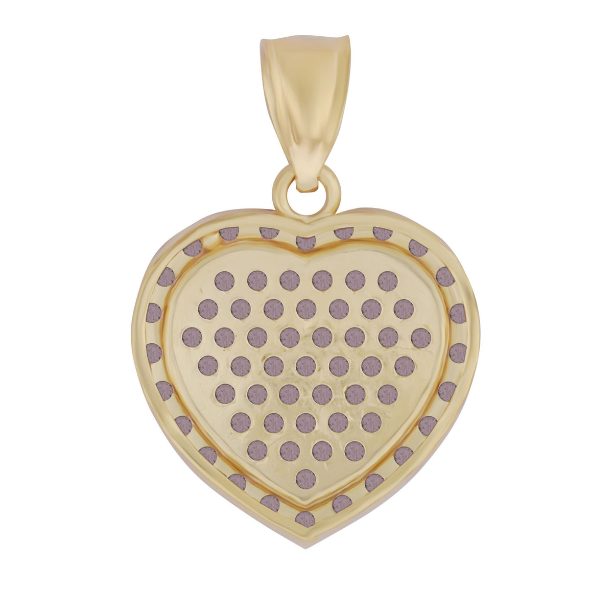 A heart-shaped 10k yellow gold pendant with a solid polished back and a bail.