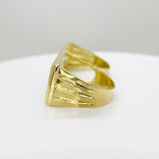 10k Gold two finger ring with a textured design side view on a white background