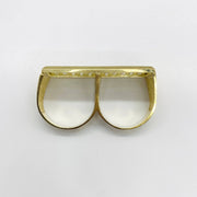 10k Gold two finger ring with a unique rectangular design top view on a white background