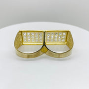 10k Gold Princess two finger ring with Cubic Zirconia back view on a white background