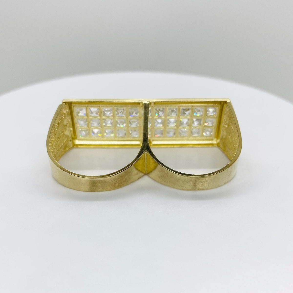 10k Gold Princess two finger ring with Cubic Zirconia back view on a white background