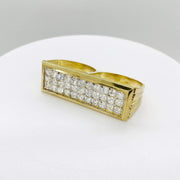 10k Gold Princess Two Finger ring with Cubic Zirconia on a white background