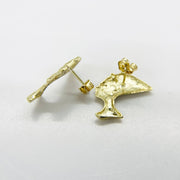 Pair of 10k gold Queen Nefertiti stud earrings, one showing front and one back.