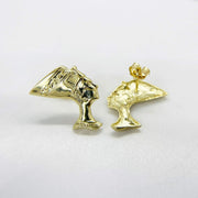10k gold Queen Nefertiti stud earrings, showing front profile and back post detail.