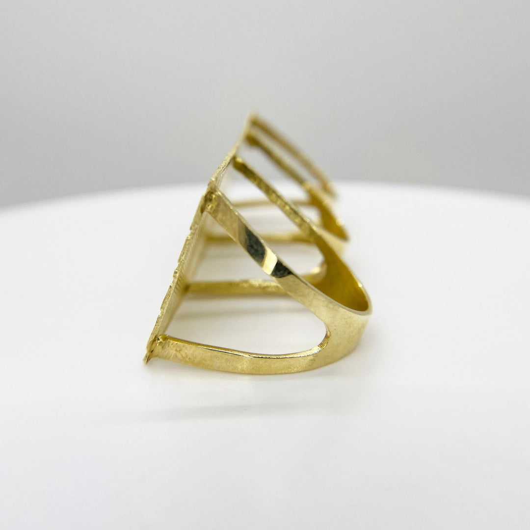 10k Gold rectangular Three Finger Ring side view on a white background