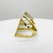 10k Gold rectangular Three Finger Ring side view on a white background