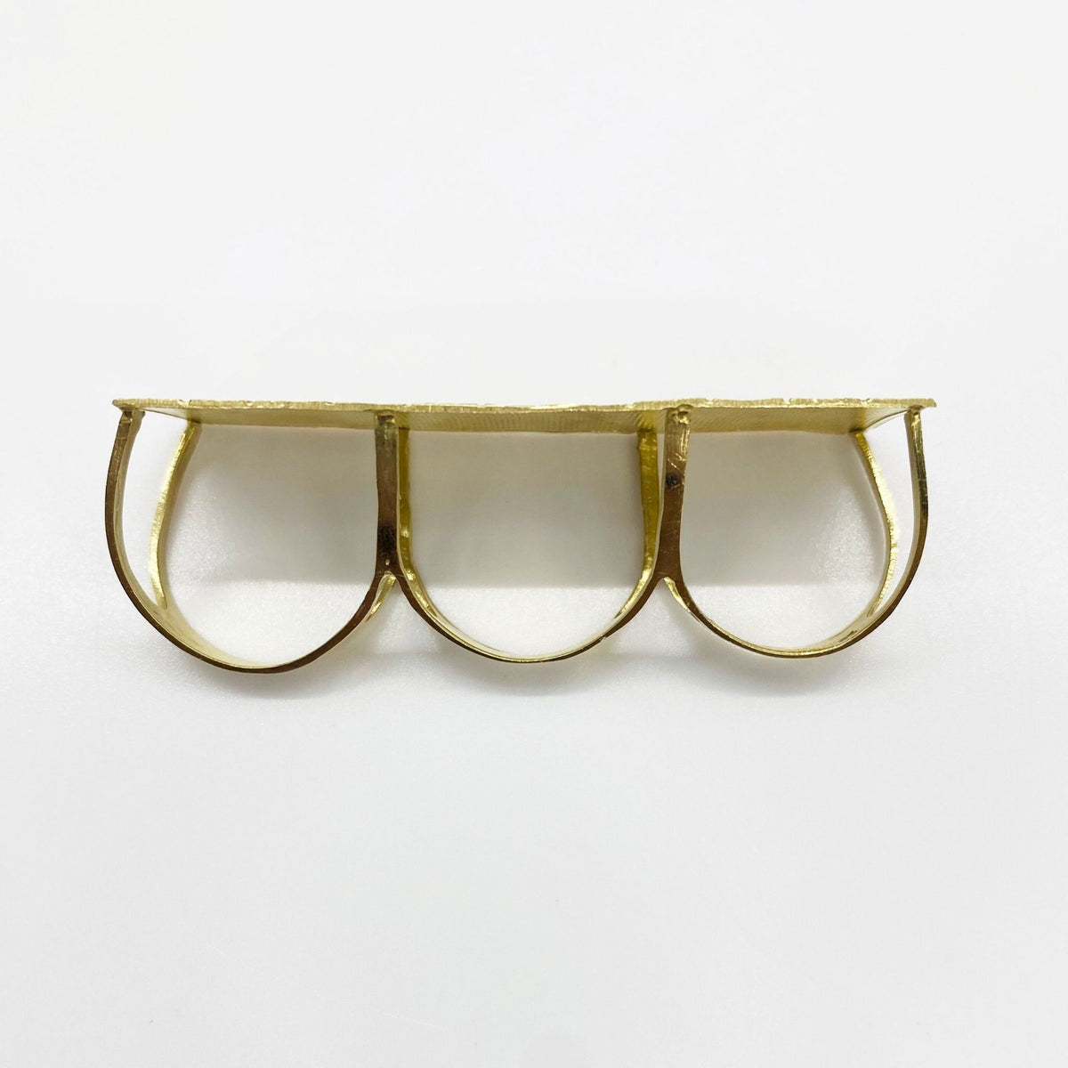 10k Gold Rectangular Three Finger Ring top view on a white background