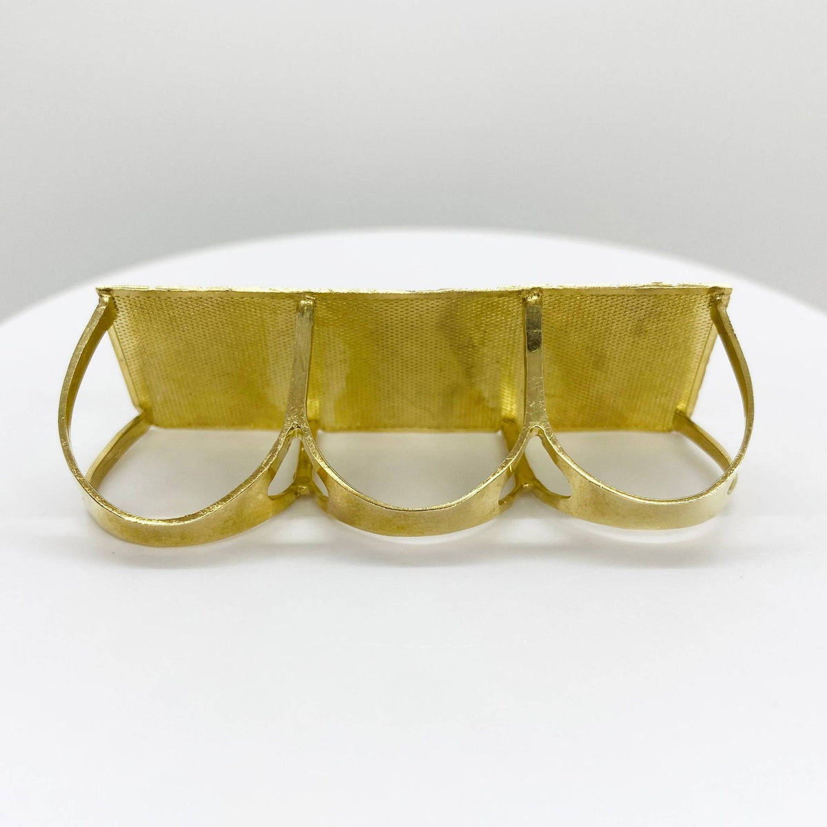 10k Gold Rectangular Three Finger Ring back view on a white background