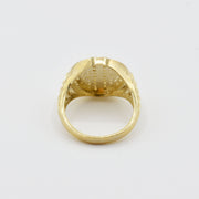 10k Gold Relic Money Sign ring with a textured surface back view on a white background