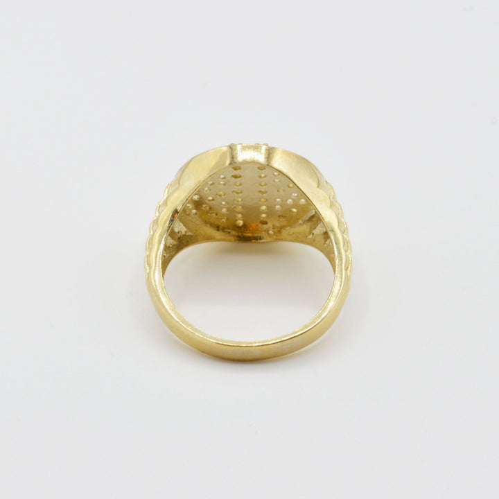 10k Gold Relic Money Sign ring with a textured surface back view on a white background