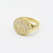 10k Gold Relic Money Sign ring with Cubic Zirconia accents on a white background