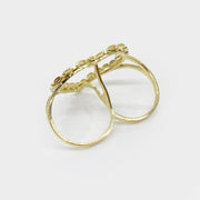 Back view of a 10k gold two-finger ring showing the dual bands and structure.