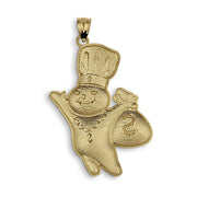 Textured 10k gold Pillsbury Doughboy pendant holding a money bag with a satin finish.