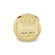 Flat front view of a round 10k gold signet ring showcasing the Last Supper.