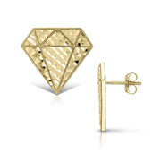 Front and side profile of 10k gold sparkle diamond shape stud earrings.