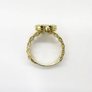 10k Gold Sparkle Heart Pink ring side view on a white background