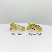 Two 10k gold ring with pink sparkle heart design side view 