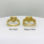 10k Gold Sparkle Heart Pink Slim Ringa beled with two styles back view