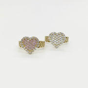 two 10k Gold Sparkle Heart PinkSlim Ring with Cubic Zirconia.