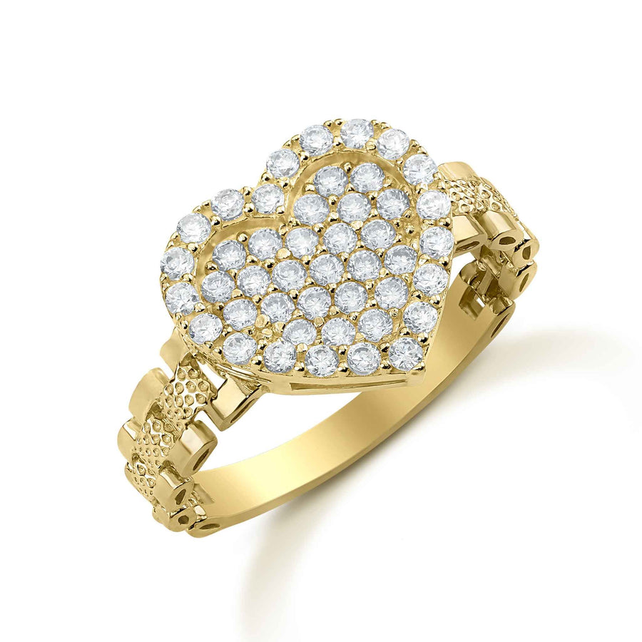 Side angle profile of the 10k gold Sparkle Heart white cubic zirconia slim ring.