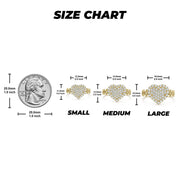 Gold Sparkle Heart cubic zirconia ring size chart with small, medium, and large dimensions.