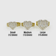 Three 10k gold Sparkle heart-shaped rings with size labels 
