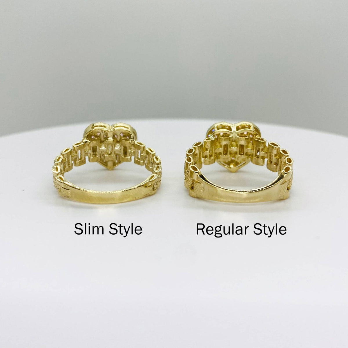 Two 10k gold Sparkle Heart, one slim and one regular style.