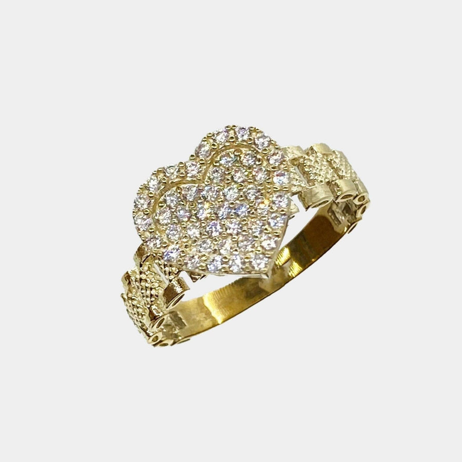 10k Gold ring with Sparkle  heart shape and Cubic Zirconia white background