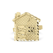 A 10k gold trap house ring with a polished finish and diamond-cut accents.