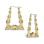 Two polished 10k yellow gold bamboo-textured square hoop earrings shown on a white background.