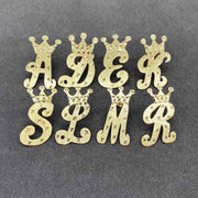 10K yellow gold vintage crown cursive initial stud earrings alphabet collection assortment.